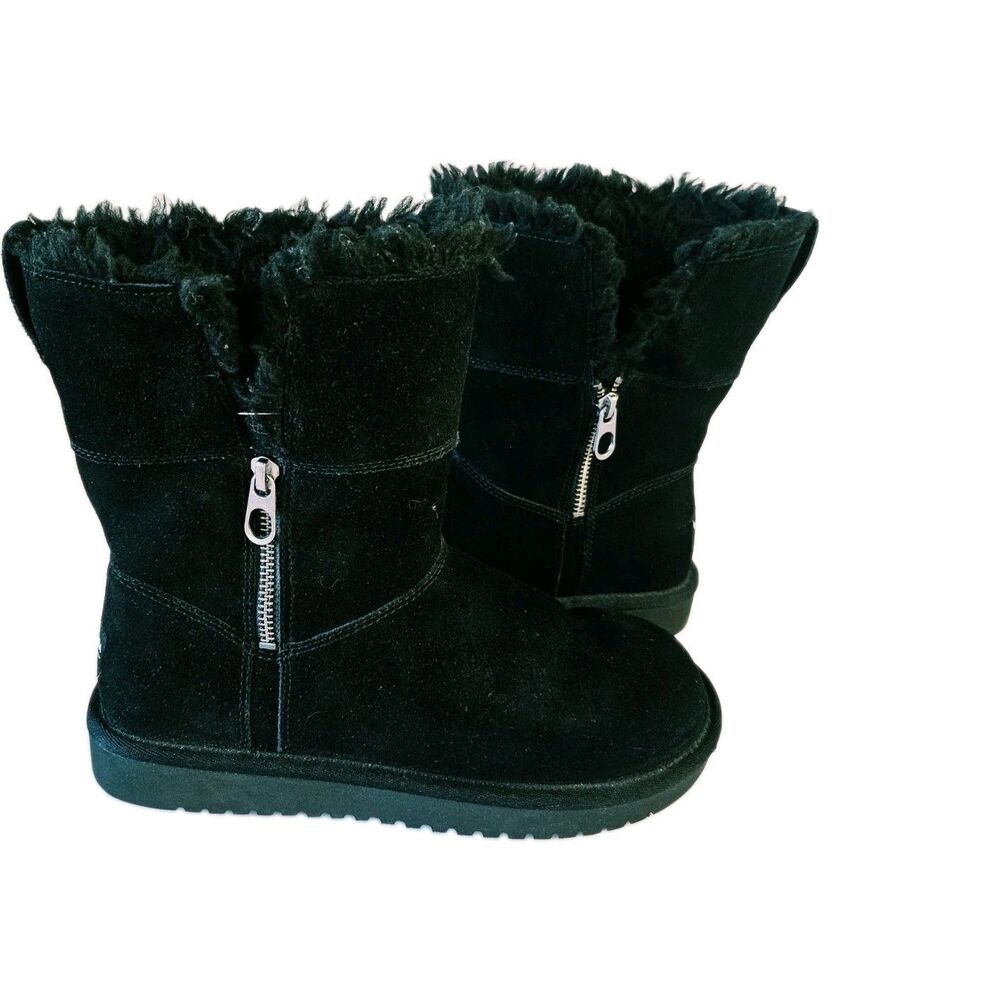 Koolaburra by UGG Women's Black Suede Faux Fur Lined Mid-Calf Zip Boot 7 - Picture 4 of 7